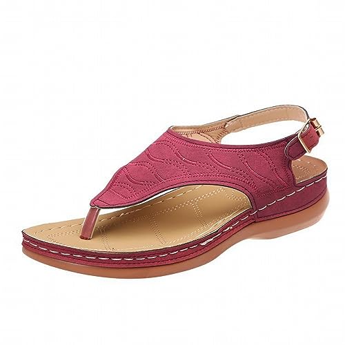 Flip-Flops für Damen, Leder, Sommer, rutschfest, Strandsandalen, modisch, flache Slider, breite Passform, für Pool, Dusche, Tanga, Keilabsatz, bequeme Sandalen, leichte Strandschuhe, rot, 38 EU von Generisch