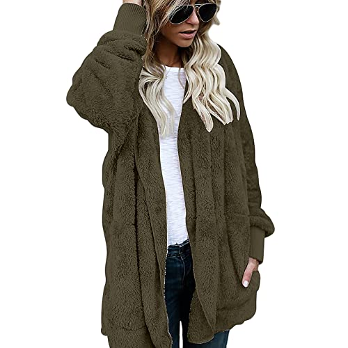 Frauen Kapuzenmantel Plus Size PlüSch Tops Lose Strickjacke Jacke Oberbekleidung Winter Warm Fleece Mantel (5XL,ArmeegrüN) von Generisch