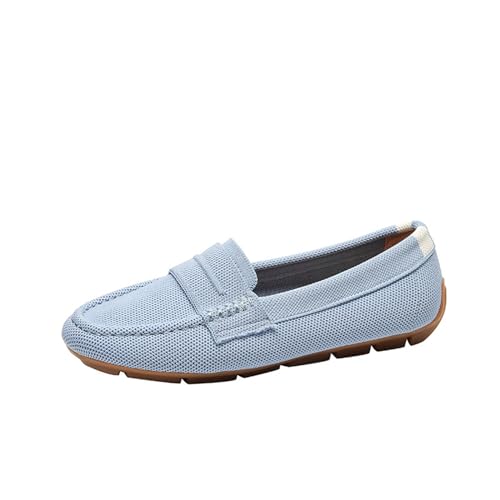 Freizeitschuhe für Teenager, leichte Strickloafer, zum Autofahren, lässig, zum Reinschlüpfen, flach, bequem, Bootsschuhe, flache Unterseite, atmungsaktive Schuhe, Damen, Freizeit-Tennisschuhe, blau, von Generisch