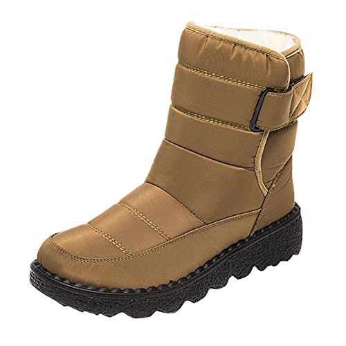 Für Damen Outdoor Warm Winterstiefel Bootie Mädchen Schuhe Stiefel Schnee Kurz Damenstiefel Weit mit Winterstiefel Frauen, khaki, 38 EU von Generisch