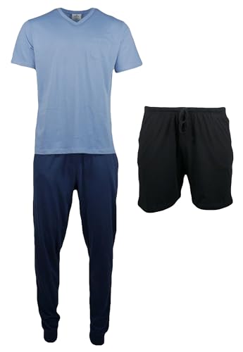 Generisch 3er Set Pyjama Nachtwäsche 3 teilig Schlafanzug Shirt Lange + Kurze Hose Herren, Größe: L (52/54) von Generisch