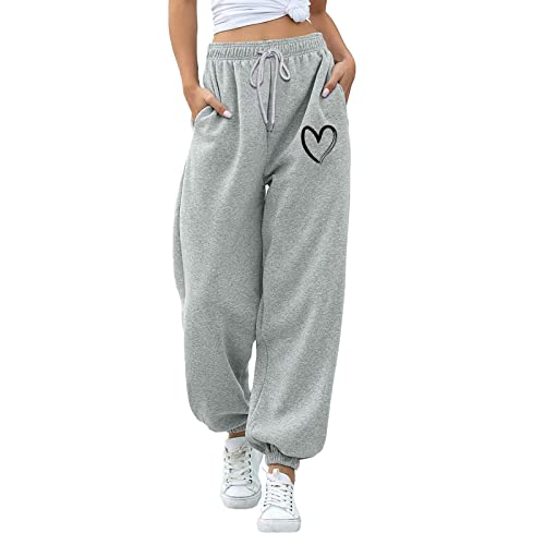 Generisch Baggy Jogginghose Damen - Jogginghose Damen Baumwolle Cargohose High Waist Cargo Hose Lang Freizeithose weitem Bein Sporthose Traininghose mit Taschen von Generisch