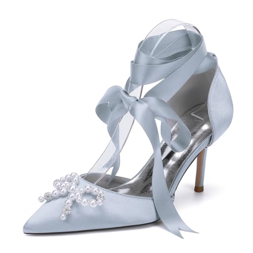Generisch Braut Pumps Schuhe Satin, Hochzeitsschuhe für Braut, niedrige Absätze mit Schleife, Knöchelriemen, Brautschuhe,Silber,40 EU Generisch Braut Pumps Schuhe Satin, Hochzeitsschuhe für Braut, niedrige Absätze mit Schleife, Knöchelriemen, Brautschuhe,Silber,40 EU von Generisch