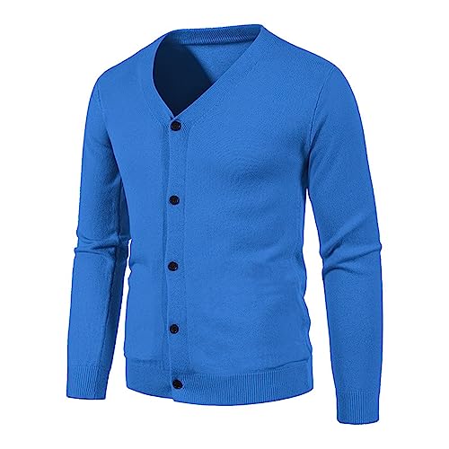 Generisch Elegante Strickjacke für Herren, lässig, einfarbig, V-Ausschnitt, schmale Passform, Warmer Pullover, Camouflage-Cardigan, Blau, XXXL, blau, XXXL von Generisch