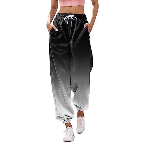 Generisch Chic Damen Sweatpants Kordelzug Steigung Freizeithose Jogginghose Feder Sommer Frauen Sporthosen Jogger Hose Traininghose mit Tasche Streetwear(Schwarz, XXL) von Generisch