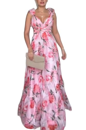 Generisch Damen Ballkleid aus Tüll mit Rüschen und Spaghettiträgern rückenfrei Empire Taille Bindegürtel Generisch Damen Ballkleid aus Tüll mit Rüschen und Spaghettiträgern rückenfrei Empire Taille Bindegürtel von Generisch