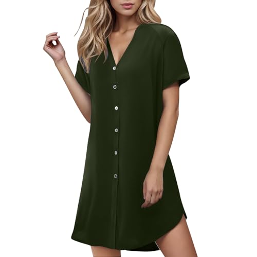 Generisch Damen Blusenkleid Kurzarm V-Ausschnitt Sommer Hemdkleid mit Knopfleiste Sommerkleid Freizeitkleid Casual Damenkleider Einfarbig Kleider für Büro & Freizeit Armeegrün XL Generisch Damen Blusenkleid Kurzarm V-Ausschnitt Sommer Hemdkleid mit Knopfleiste Sommerkleid Freizeitkleid Casual Damenkleider Einfarbig Kleider für Büro & Freizeit Armeegrün XL von Generisch