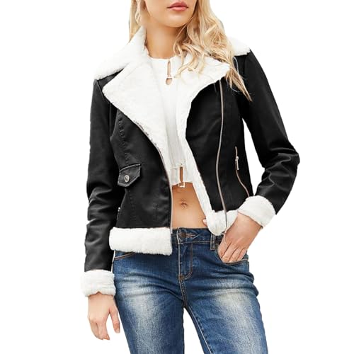 Generisch Damen Casual Jacke Kunstleder Bomberjacke Motorradjacke Mantel Bikerjacke mit Reißverschluss für Herbst Frühling Bikerjacke Damen 54 Leather Jacket Women Cropped Generisch Damen Casual Jacke Kunstleder Bomberjacke Motorradjacke Mantel Bikerjacke mit Reißverschluss für Herbst Frühling Bikerjacke Damen 54 Leather Jacket Women Cropped von Generisch