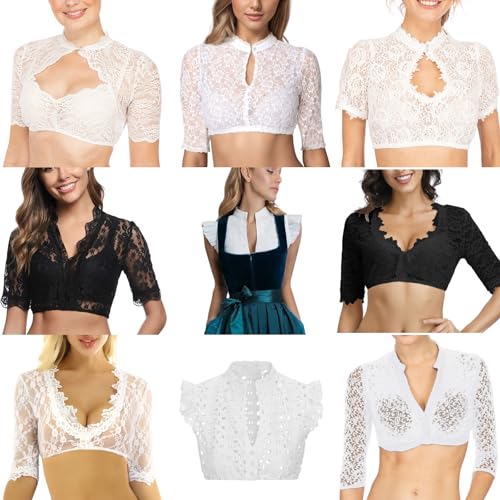 Generisch Damen Dirndlbluse Spitze Weiß Dirndl Bluse Halbarm Oktoberfest Trachtenbluse Traditionelle Kleidung Trachten Bluse mit Knopf Generisch Damen Dirndlbluse Spitze Weiß Dirndl Bluse Halbarm Oktoberfest Trachtenbluse Traditionelle Kleidung Trachten Bluse mit Knopf von Generisch