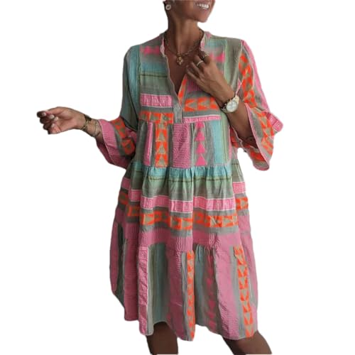Generisch Damen Kleid mit geometrischem Druck, A-Linie, V-Ausschnitt, ausgestellte Ärmel, Partykleid, lässig, lockere Minikleider, 01 Ap, X-Large Generisch Damen Kleid mit geometrischem Druck, A-Linie, V-Ausschnitt, ausgestellte Ärmel, Partykleid, lässig, lockere Minikleider, 01 Ap, X-Large von Generisch