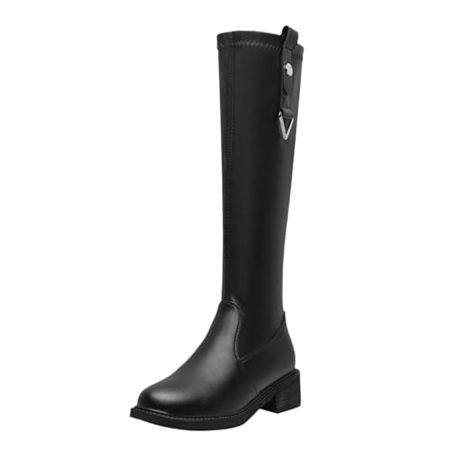 Generisch Damen Kniehoch Absatz Plateau Stiefel Langschaft Boots Damen-Overknee-Stiefel Runde Stiefel Stilettos High Heels Fester Zehenabsatz bis zum Knie Weite G von Generisch