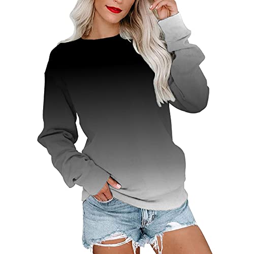 Generisch Damen Sweatshirt Pullover Langarm Shirt Tunika Rundhals Pulli Mädchen Locker Leichter Oberteile Sport Streetwear Langärmeliger ohne Kapuze Bluse Tops von Generisch