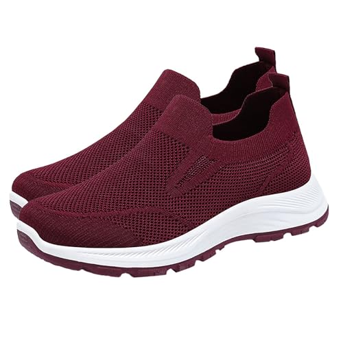 Generisch Damen Schuhe Keilabsatz Getragen Damen-Freizeitschuhe aus weichem, bequemem, atmungsaktivem Mesh mit flachem für den Sommer Damenschuhe Sommerschuhe Slipper (Red, 37) von Generisch