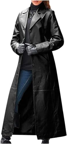 Generisch Damen Schwarzer Langer Ledermantel Elegant Trenchcoat in Voller Länge Kunstlederjacke Mantel lang Damen Kunstledermantel Reverskragen Knopfleiste/Reißverschluss Steampunk PU Mantel Generisch Damen Schwarzer Langer Ledermantel Elegant Trenchcoat in Voller Länge Kunstlederjacke Mantel lang Damen Kunstledermantel Reverskragen Knopfleiste/Reißverschluss Steampunk PU Mantel von Generisch