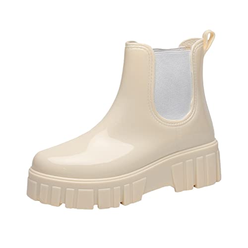 Generisch Damenschuhe 43 Weite G Schneestiefel Damen rutschfest abnehmbar mit Baumwolle innen Regenstiefel Outdoor Gummi Wasserschuhe Regenschutz Schuhe Fahrrad Damen (Beige, 37) von Generisch