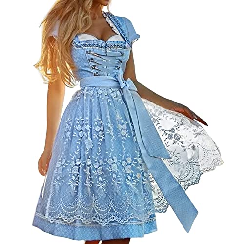 Generisch Dirndl MäDchen Oktoberfest Damen Vintage Kleid Kurzarm Bierkleid Bühnenkleid Dirndl Damen Midi Grosse GröSsen Dirndl & Dirndl-Sets FüR MäDchen Blusen Dirndl SchüRze Spitze (11-Blue, S) von Generisch