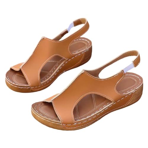 Generisch Frauen Casual Seite Hohl Gürtel Schnalle Slope Bottom Römische Schuhe Sommer Sandalen Krankenschwester Schuhe Damen (Brown, 36) von Generisch