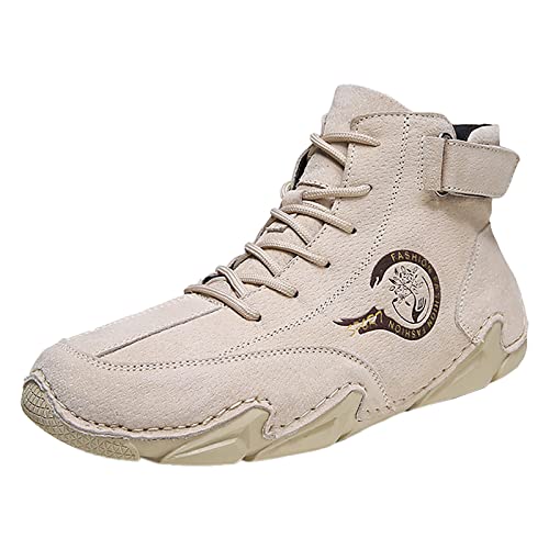 Generisch Frühlings- und -Herren-Lederschuhe Korean High Top Short Boots Shoe Wasserdichte Schuhe Herren 46 (Beige, 45) von Generisch