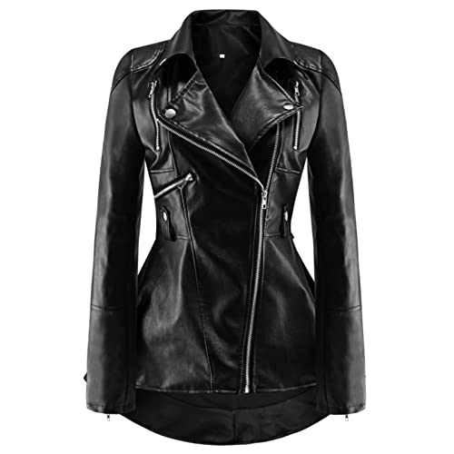 Generisch Gothic Punk Jacke Damen Ledermantel Kurz Herbst Winter Jacke V-Ausschnitt Revers Langarm Mantel Mit Knöpfen Und Reißverschluss Einfarbig Taille Rüschen Jacket Für Halloween Karneval Generisch Gothic Punk Jacke Damen Ledermantel Kurz Herbst Winter Jacke V-Ausschnitt Revers Langarm Mantel Mit Knöpfen Und Reißverschluss Einfarbig Taille Rüschen Jacket Für Halloween Karneval von Generisch