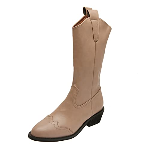 Generisch Halbhoch Damenstiefel Kurzstiefel Schnürstiefeletten Sexy Stretch-Nachtclub-Langstiefel Biker Stiefel Blockabsatz Schnürstiefel Weite H Mehrweite von Generisch