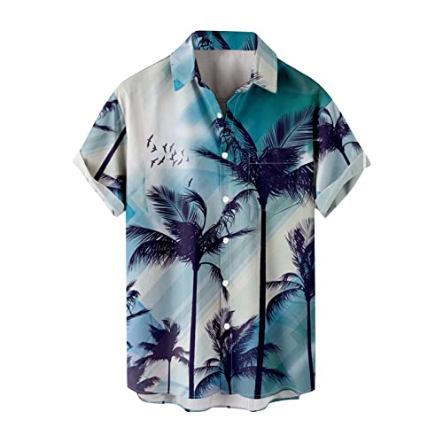 Generisch Hawaiihemd Herren, Casual Revers Beach Holiday Wear Fashion Hemd Hawaii Herren Langarm Leichtes Sommerhemd Festliche Blau Männer Baumwolle Herrenhemd Kurzarm (L, Royal Blue) von Generisch