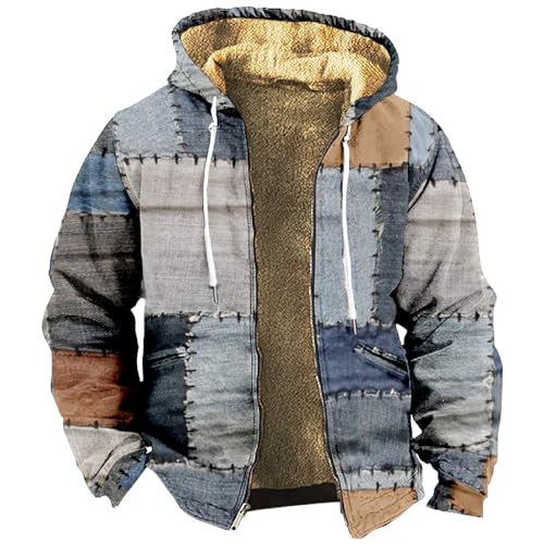 Generisch Hemden Herren, Kariertes Winterjacke Thermohemd Fleece Gefüttert Freizeit Jacke Mit Kapuze Herren-Jacken Holzfellhemd Männer Kariert Flanell Hemdjacke Flannel (S, Hellblau) von Generisch