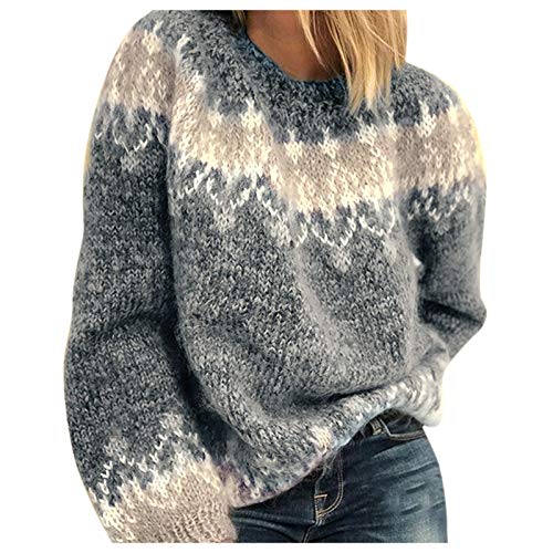 Generisch Herbst Pullover Damen Rundhals Oversized Pullover Baumwolle Feinstrick Wollpullover Retro Sexy Elegant Damenpullover Wolle Kaschmir Pullover Warm Lang Strickpullover Strick Winterpullover von Generisch