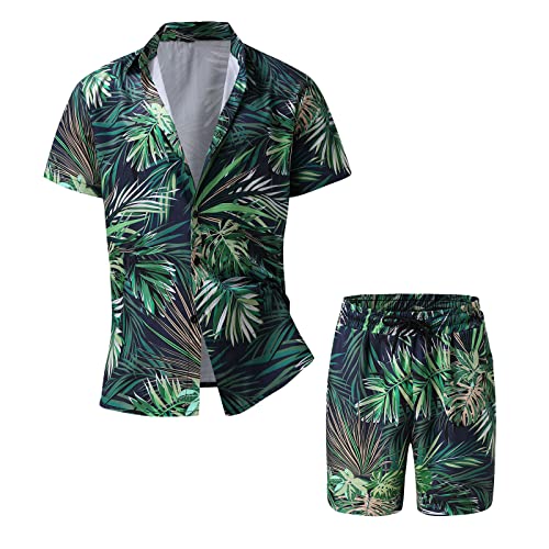 Generisch Herren Casual Floral Blumenmuster Kurzarm Hawaiihemd und Hawaii Strandshorts Anzüge Sommer Urlaub Beach Freizeithemden Shorts Hawaiihemd Jogginganzug Herren Baumwolle 4Xl von Generisch