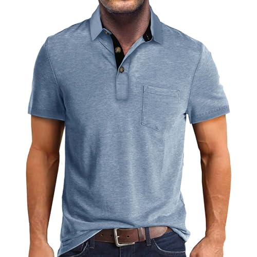 Generisch Herren Poloshirt Kurzarm Regular Fit Polohemd, Gris (Grey Clear), 3XL Poloshirt Herren Mit Brusttasche Herren Hemd Kurzarm von Generisch