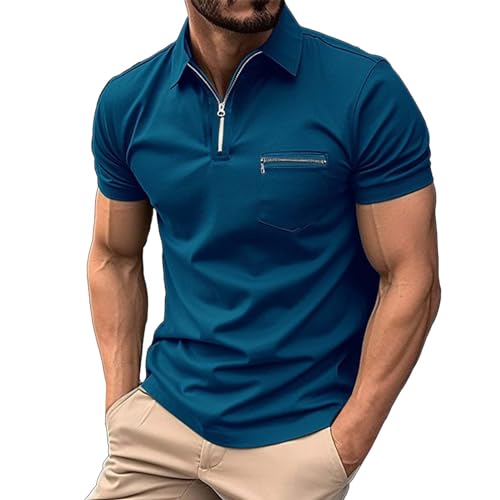 Generisch Herren Poloshirts Kurzarm Basic Polohemd Sommer Polo Shirt Poloshirt Herren Schwarz Set Poloshirt Herren Kurzarm Blau von Generisch