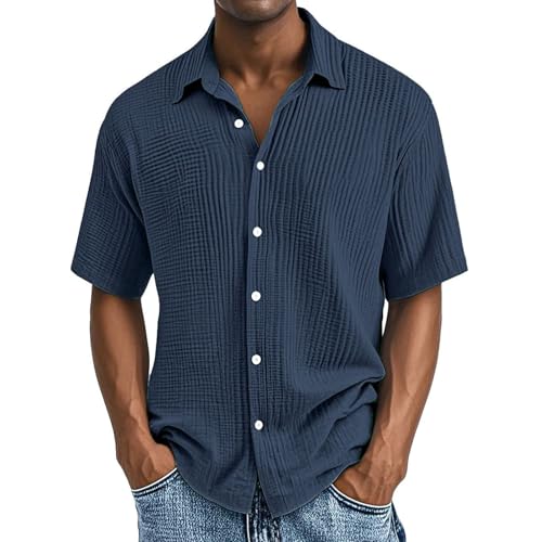 Generisch Heute Leinenhemd Herren Kurzarm Musselin Hemden Button Down Leicht Sommerhemd Casual Freizeithemd mit Brusttasche Bequem Atmungsaktiv Strandhemd Urlaub Leinenshirt Blau,S Generisch Heute Leinenhemd Herren Kurzarm Musselin Hemden Button Down Leicht Sommerhemd Casual Freizeithemd mit Brusttasche Bequem Atmungsaktiv Strandhemd Urlaub Leinenshirt Blau,S von Generisch