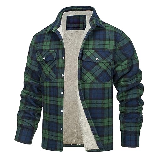 Generisch Holzfällerhemd Herren Gefüttert Mit, Hemdjacke Kariertes Winterjacke Thermohemd Fleece Freizeit Jacke Karierte Fueri Hemd Männer Jacken Winter Fell Flannel (XL, Dark Green) von Generisch