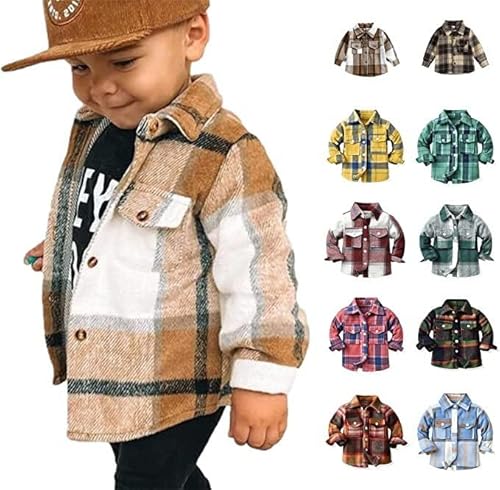 Generisch Jacke Für Mama Und Baby Softshelljacke Jungen,Kariert Langarm Revers Button Down Jacke Kinder Kleinkind Flanell Shirt Jacke Mantel Baby Übergangsjacke Kinder Kaffee 70 von Generisch