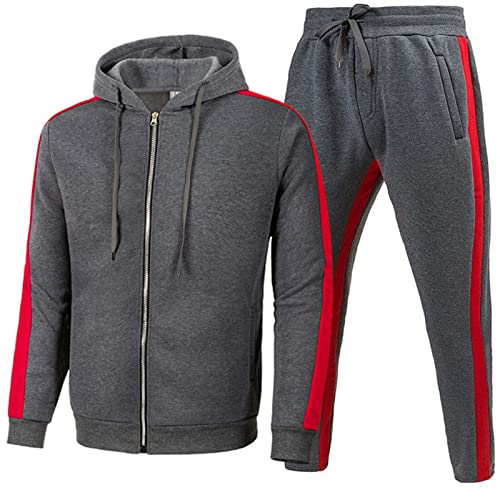 Generisch Jogginganzug Herren Hausanzug Sportanzug Jogging Anzug mit Langarm Reißverschluss Trainingsanzug Oberteile 2 Teile Hoodie Bequem Sport Laufanzug Kapuzenpullover Herren Lässig Tracksuit von Generisch