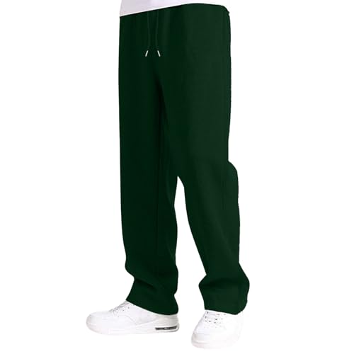 Generisch Jogginghose Herren Breite Baggy Sweatpants Baumwolle Elastische Taille Jogging Hose Weites Bein Sporthose Lang Sweat Pants Men Winter Warme Männer Sweathose Mit Taschen A4- Grün 3XL von Generisch