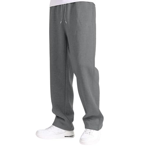 Generisch Jogginghose Herren Breite Baggy Sweatpants Baumwolle Elastische Taille Jogging Hose Weites Bein Sporthose Lang Sweat Pants Men Winter Warme Männer Sweathose Mit Taschen A5- Grau XL von Generisch