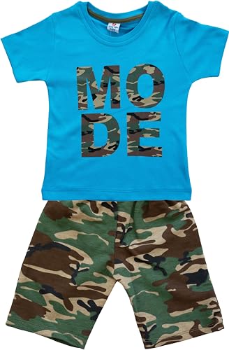 Generisch Jungen Kinder Camouflage Sommerset T-Shirt und Shorts Kurzhosen 100% Baumwolle Blau 110-116 von Generisch