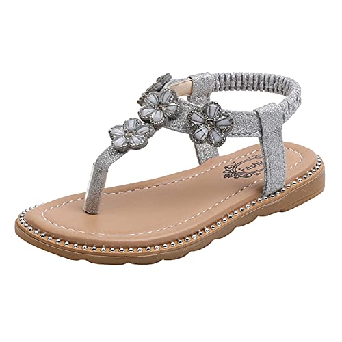 Generisch Mädchen Sandalen Sommer Blumen für Kleinkind Kinder Elegant Sommer Schuhe Für Mädchen Mädchen Festliche Sandale Lauflernsandalen Bequeme Freizeitschuhe-Sommerschuhe (Silver, 23 Toddler) von Generisch