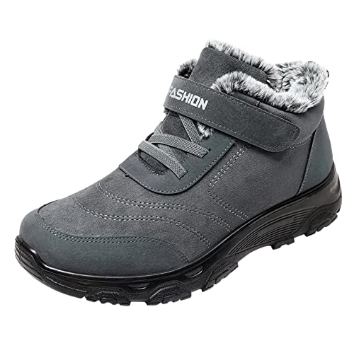 Generisch Männer Keep Toe Schuhe Stiefel Sport Mode Warm Flock Schnee Flache Winter Rutschfeste Runde Herrenstiefel Schuhe 97 Herren Schwarz (Grey, 41) von Generisch