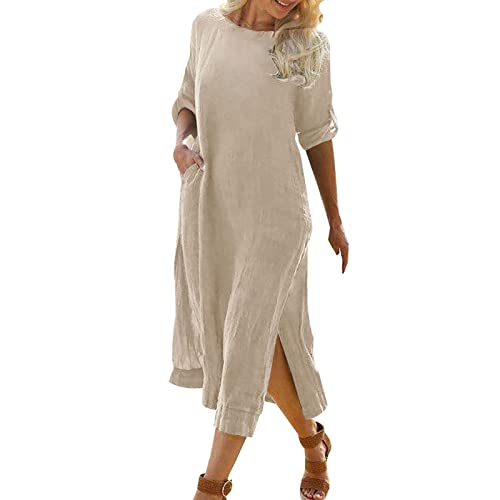 Generisch Maxikleider Damen Leinenkleid Langarm Kleid Elegant Tunika Kleider Vintage A-Linie Midi Kleid Einfarbige Kleider Große Größen Freizeitkleider Leicht Mode Strandkleider Generisch Maxikleider Damen Leinenkleid Langarm Kleid Elegant Tunika Kleider Vintage A-Linie Midi Kleid Einfarbige Kleider Große Größen Freizeitkleider Leicht Mode Strandkleider von Generisch