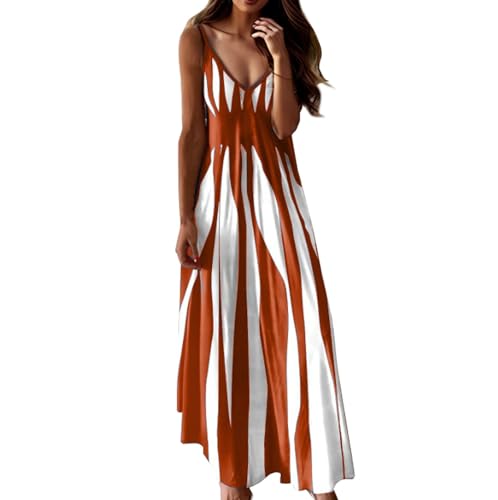Generisch Modisches lockeres Damenkleid mit Farbblock-Druckkleid Kleid Alt Damen (Orange, S) von Generisch