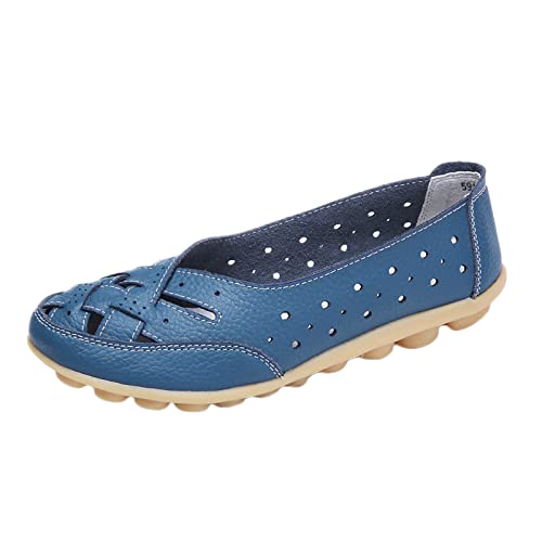 Generisch Mokassins Damen Schuhe Bootsschuhe mit Blumen rutschfest Slip On Flache Wanderschuhe Sommer Loafers Damen Atmungsaktiv Krankenschwester Walking Schuhe Orthopädische Slipper für Damen von Generisch