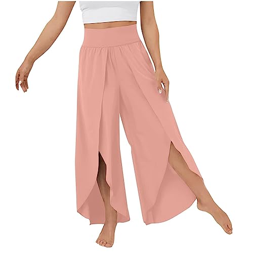 Generisch Palazzo Hose Damen Flowy Freizeithose mit Schlitz, Sommerhosen Damen Leicht und Luftig Hosen Wickelhose Weites Bein Yogahose Dünne Bequeme Sporthose für Frauen Bunte Schlaghose von Generisch