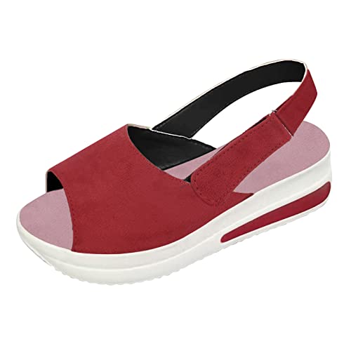 Generisch Plateau Sandalen Damen, Sommer waschbare Slingback Super Bequeme Sport Strick Sandalen, Klettverschluss Anti-Rutsch Wandersandalen Outdoor Strand Reisen Wander, Peeptoe Plateau Wedges von Generisch