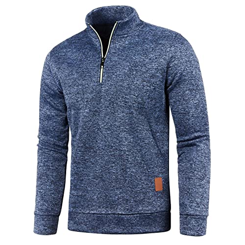 Generisch Pullover Herren Winterpullover Half Zip Langarm Fleece Langarmshirt Pullover Ohne Kapuze Warm Mit Kragen Fleecepullover Funktionsshirt Winter Sport Schwarz Activewear von Generisch