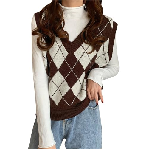 Generisch Pullunder Damen Strick V Ausschnitt Kariert Weste Mädchen Ärmellos Strick Casual Pullunder Strickweste Kurz Tank Top Karo Weste Herbst Freizeit Tops Damenpullover Generisch Pullunder Damen Strick V Ausschnitt Kariert Weste Mädchen Ärmellos Strick Casual Pullunder Strickweste Kurz Tank Top Karo Weste Herbst Freizeit Tops Damenpullover von Generisch