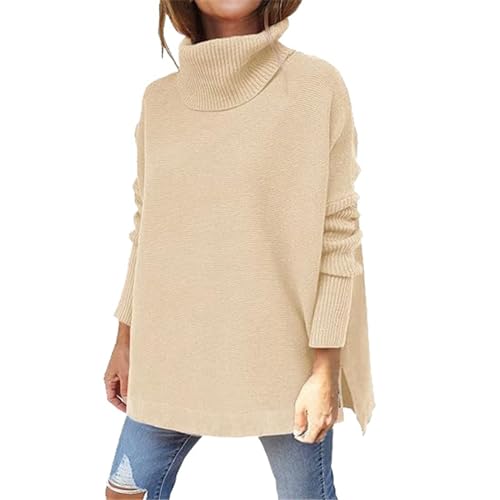 Generisch Rollkragenpullover Damen Oversized Winter Warm Bequem Strickpullover Elegant Einfarbig Rollkragen Pullover Stricken Pulli Lässige Locker Grobstrickpullover Langarm Sweater(A A,M) von Generisch