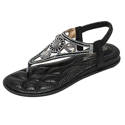 Generisch Sandalen Damen Flach Sommer Flip Flops Bohemian Flach Zehentrenner mit Strass, Sommer Flache Zehentrenner Sandaletten Bohemian Flip Flops, Damen Sommer Elegant Sommerschuhe von Generisch