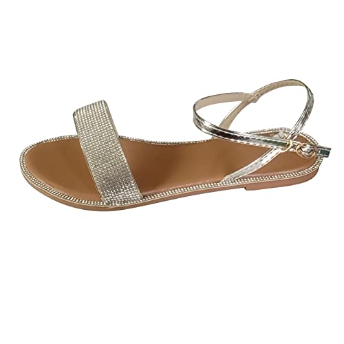 Generisch Sandalen Damen Sommer Bequem Kinder Sandalen Jungen Schuhe Outdoor-Gurt Sommer Freizeitsandalen Runde Frauen-Zehen Glas flache Schnalle Frauen-Sandalen Damenschuhe Pantoletten (Silver, 38) von Generisch