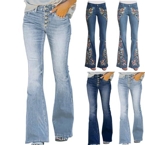 Generisch Schlaghose Damen Jeans 2025 mit Stickerei Blumen Vintage Stickerei Jeanshose Schlaghose Stretch Bootcut High Waist Röhrenjeans Schlagjeans Jacquard Elegante Y2k Jeans Flared Jeans Generisch Schlaghose Damen Jeans 2025 mit Stickerei Blumen Vintage Stickerei Jeanshose Schlaghose Stretch Bootcut High Waist Röhrenjeans Schlagjeans Jacquard Elegante Y2k Jeans Flared Jeans von Generisch